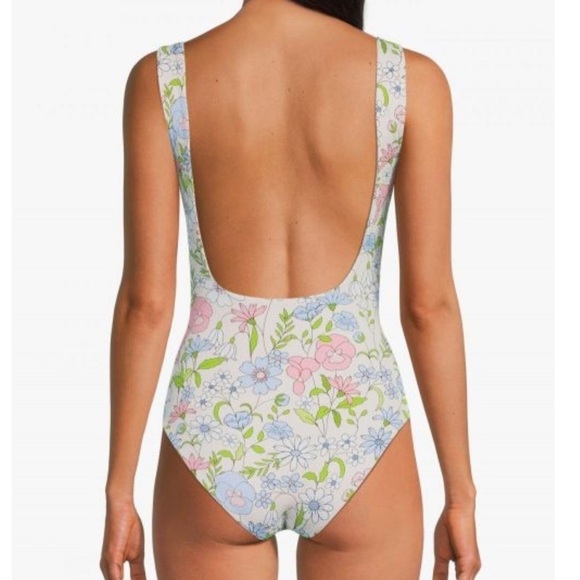Cossie & Co Pastel Poppy Floral Print One Piece Scoop Neck Swimsuit Sz 4 (US 10) - Picture 3 of 8